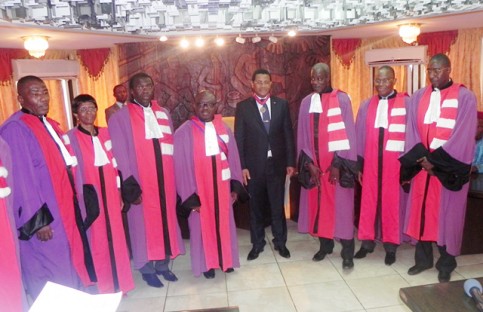 Le Pr Ona Ondo avec les membres du Cames. © Presse de la Primature/ Jr Mboulet