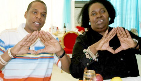 Pascaline Mferri Bongo avec le rappeur américain Jay-Z, en 2006. © D.R.