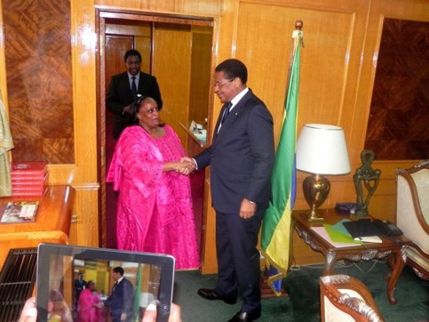 Marie Evelyne Petrus-Barry reçue par Daniel Ona Ondo, le 3 février 2015 à Libreville. © Primature-Gabon