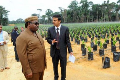 Le président gabonais Ali Bongo (g) et le directeur général d'Olam Gabon, Gagan Gupta, en 2011. DR