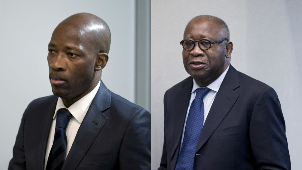 Charles Blé Goudé (g) et Laurent Gbagbo (d), à l'approche de la cour de la CPI, à La Haye (image d'illustration). Peter Dejong / POOL / AFP/ Montage RFI