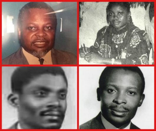 Quatre opposants gabonais morts ou assassinés dans des conditions mystérieuses. A gauche, Joseph Rendjambé, à sa droite Martine Oulabou. En bas à gauche le poète Ndouna Depenaud et à sa droite Germain Mba (DR)
