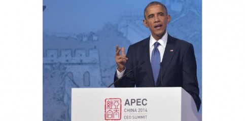 Le président américain Barack Obama fait une déclaration à l'ouverture du sommet de l'Apec, le 10 novembre 2014 à Pékin (c) Afp