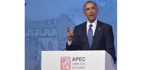 Le président américain Barack Obama fait une déclaration à l'ouverture du sommet de l'Apec, le 10 novembre 2014 à Pékin (c) Afp
